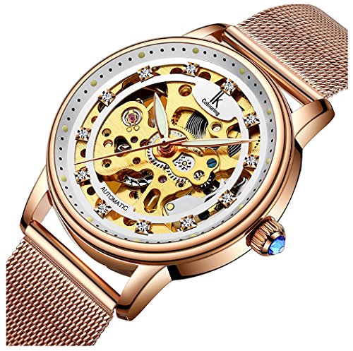 Image of Gosasa Luxury Women Automatic Mechanical Watch Gold Stainless Steel Mesh Watch Band Dress Wrist Watch