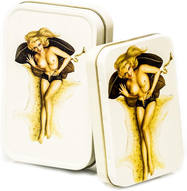 Metal Stash Tin Set of 2 (Topless Pin-up Girl)