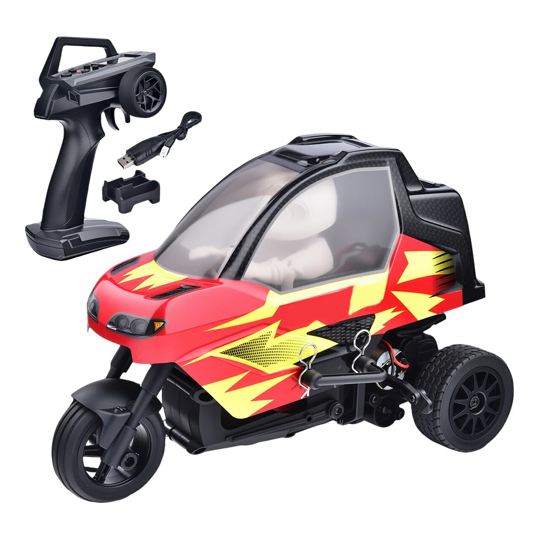 1/8 Scala RC Trike, 2.4G Full Proporzionale 3 Ruote Veicolo Da Corsa Con Impermeabile ESC, Luci LED Regolabile E Velocità 25km/h 370 Motore Hobby RC Triciclo Per Outdoor (Rosso)