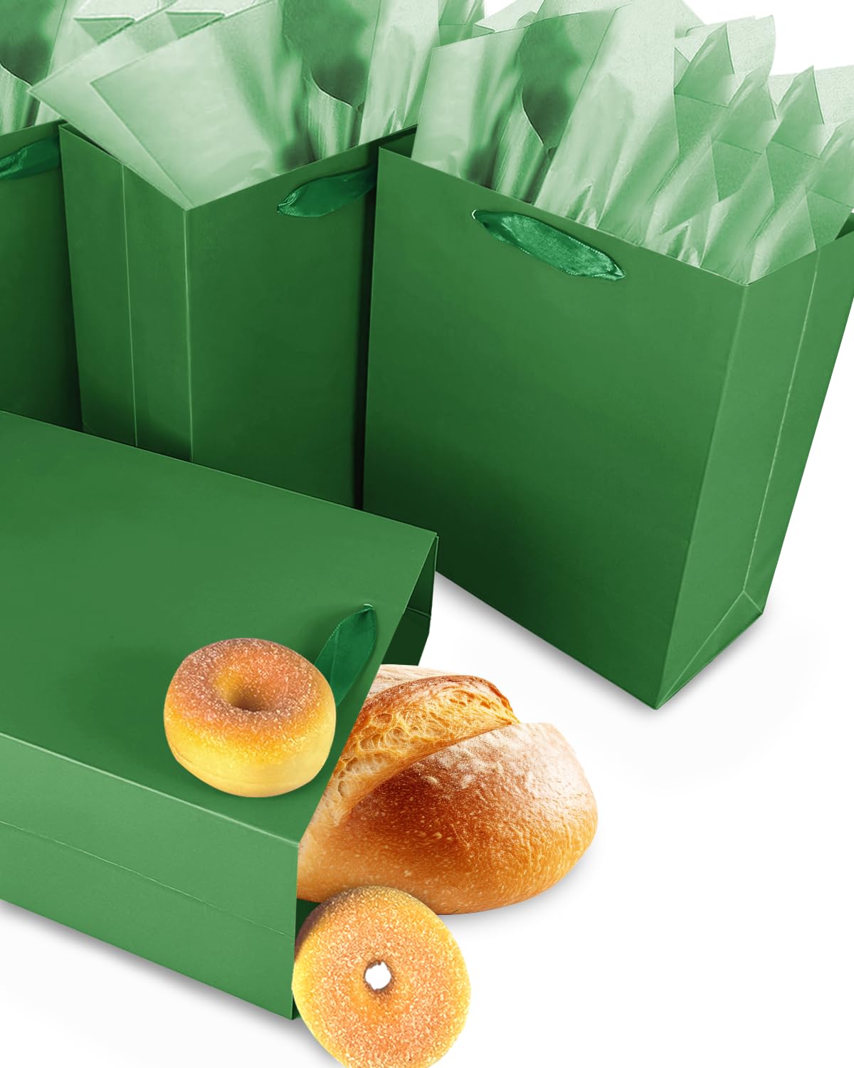 Gcardist Dark Green Gift Bags with Tissue Paper for Wedding, Birthday, Party Supplies-7.9"x4.3"x9.6" Medium Size Cardboard Gift Bags（5pcs Bags + Tissue Paper ）
