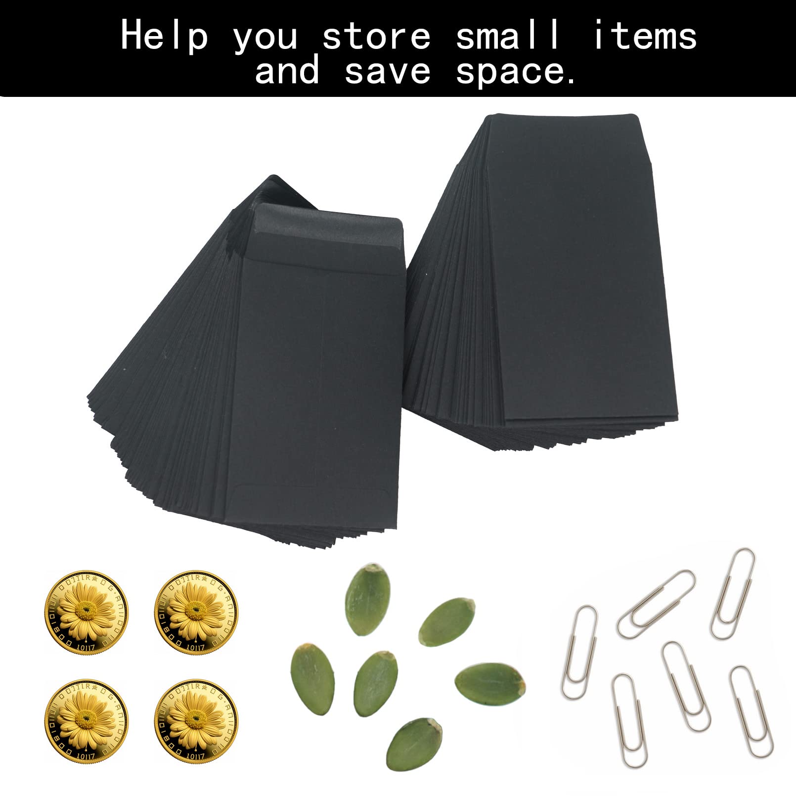 100 Pack Self-Seal Mini Coin Envelopes - 2.25 X 3.5 Inch Black Paper Packets For Seeds, Keys, Cash & Crafts