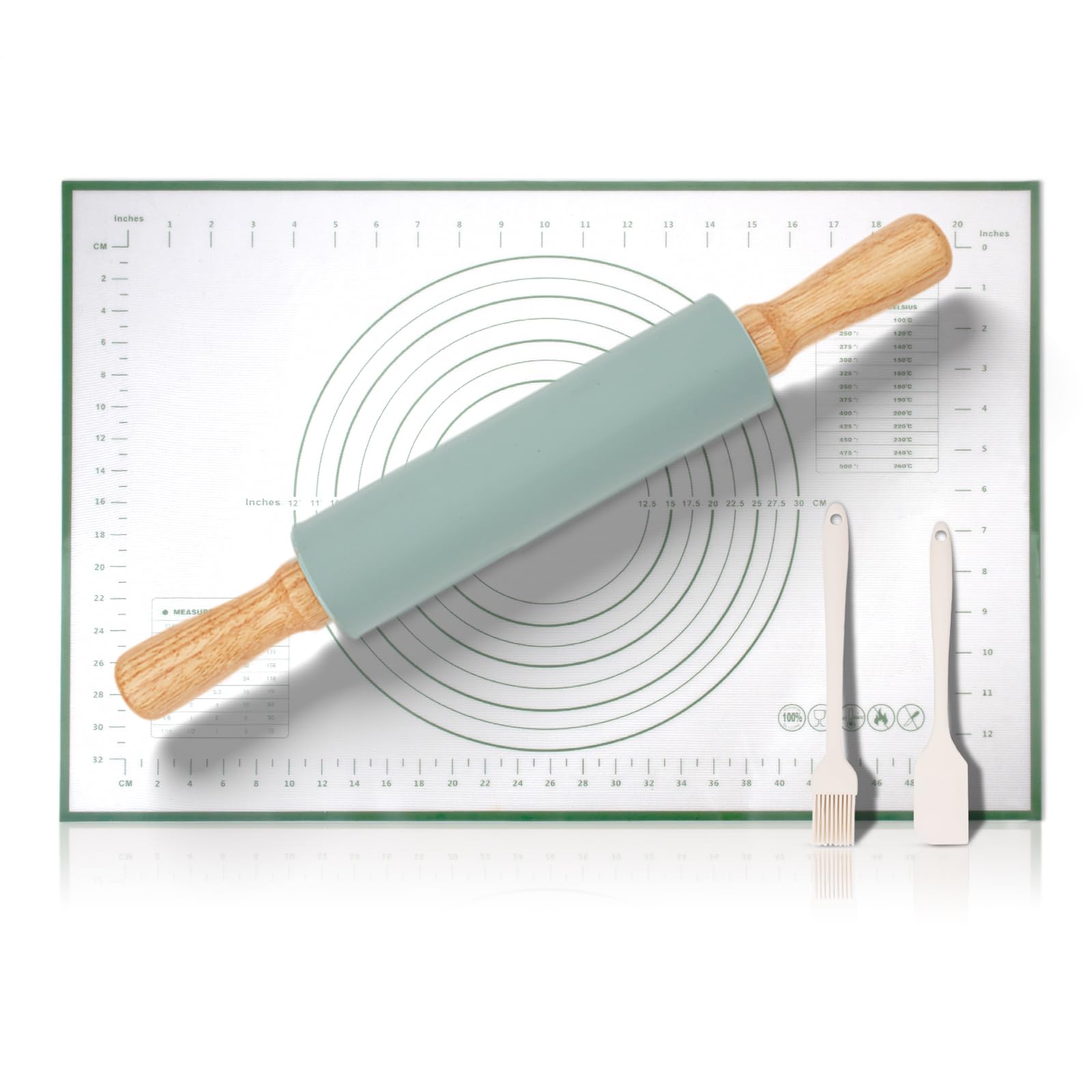 BELICOO Wooden Rolling pin and Pastry Mat Set