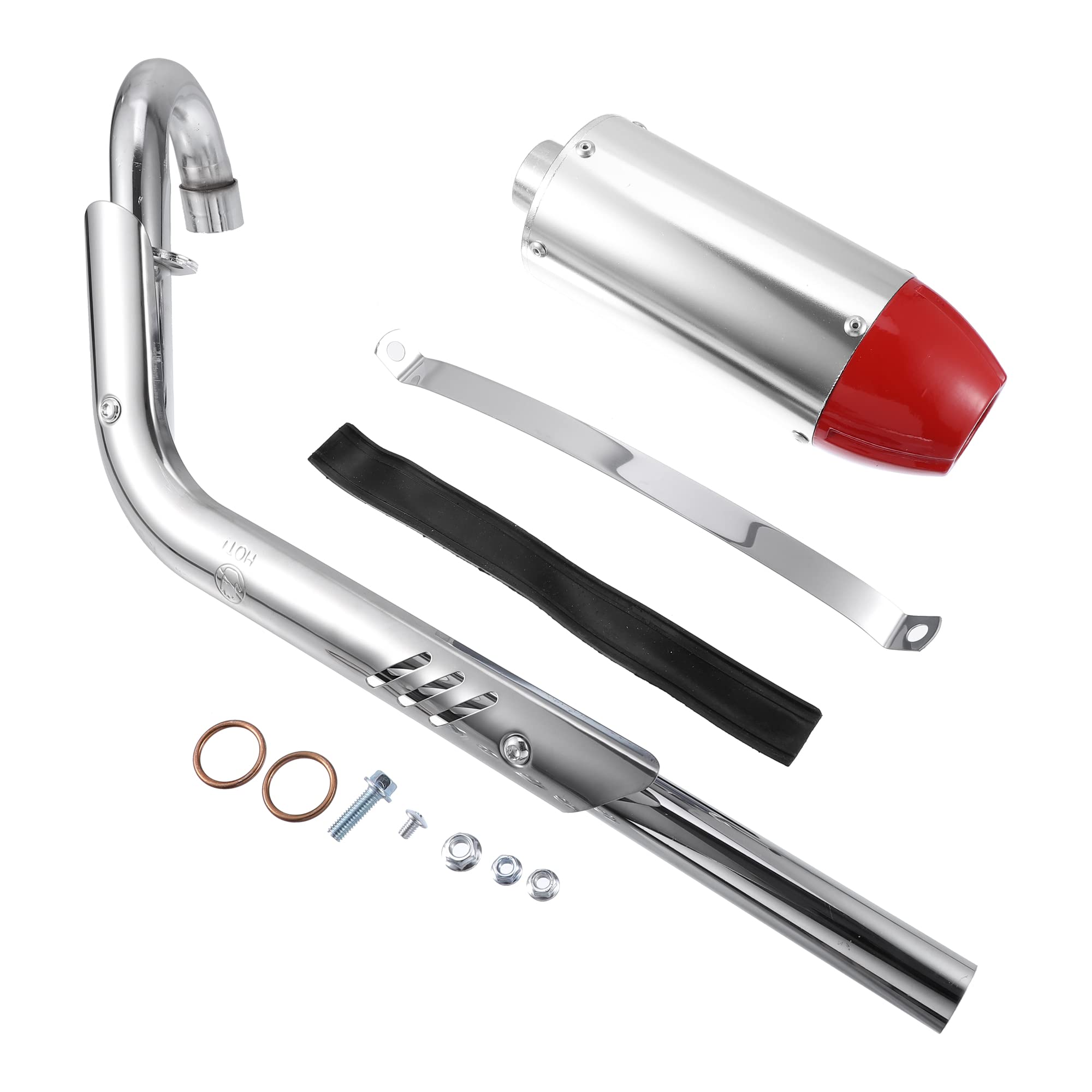 A ABSOPRO バイクマフラー 排 気 マフラー エキゾースト パイプアセンブリキット オートバイ用 ヘッドパイプ Hon daに対応 CRF50 XR50に対応 70cc 110cc 金属 28mm シルバートーン