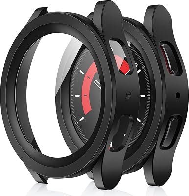 Amizee 2 Pack Case Compatible with Samsung Galaxy Watch 5 Pro 45mm with Built in Screen Protector, Hard PC Anti-Scratch Bumper Protective Cover for Galaxy Watch 5 Pro Accessories, Black