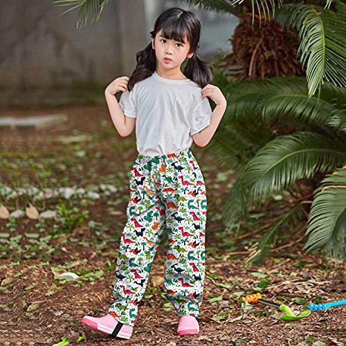 Toddler Boys Girls Cotton Lined Waterproof Splash Rain Pants Print Reflective Mud Rain Pants for (Green-c, 2-3 Years)3