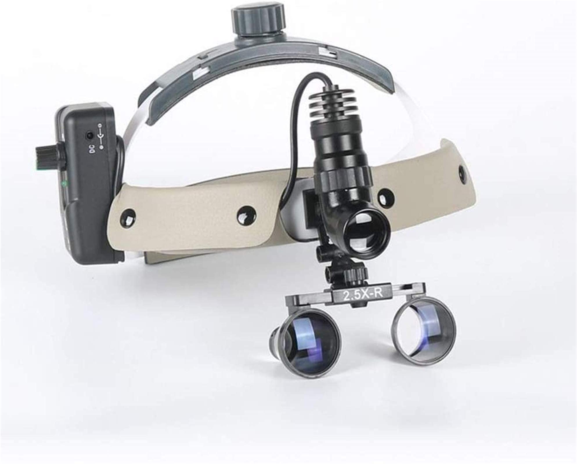 Lupa z opaską na czoło, cyfrowa lupa ręczna, dentystyczna lupa binokularna, 5 W, chirurgiczna lampa czołowa, 2,5 x 420 mm, lupa medyczna ze skórzaną opaską na czoło i światłem, hobby, czytanie