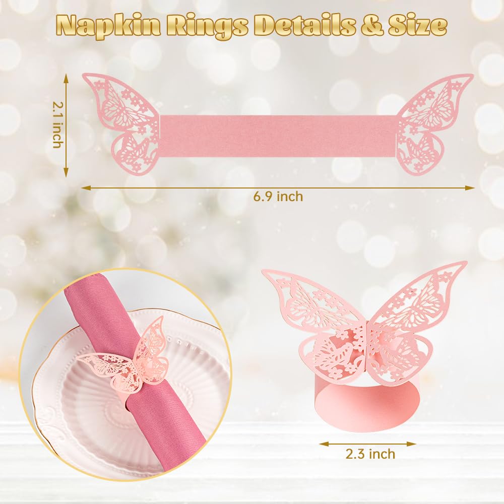 100 Pcs Butterfly Napkin Rings - Laser Cut Gold Foil Paper Holders For Wedding, Party, Table Decorations