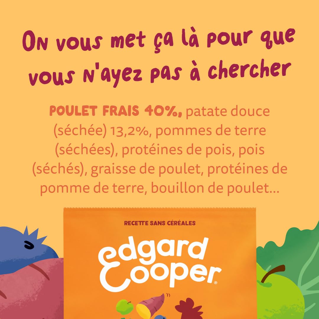 Edgard & Cooper Croquettes Chien Sans Céréales Pour Chiens Adultes Large (12kg), Poulet Frais, Teneur En Fibres Equilibrée Pour Ventres Heureux, Recette Naturelle, Jamais De Farine Animale