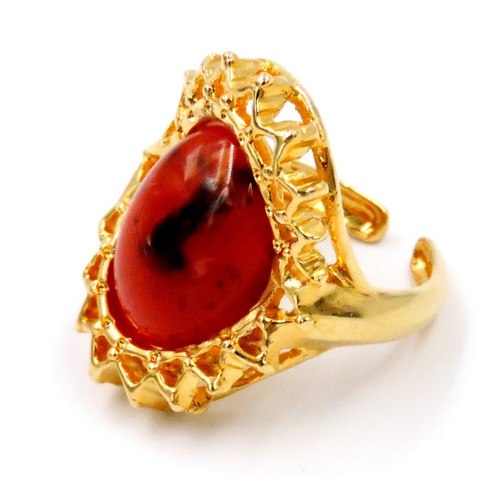 Anello in Argento Placcato Oro con Pietra Rossa Venata
