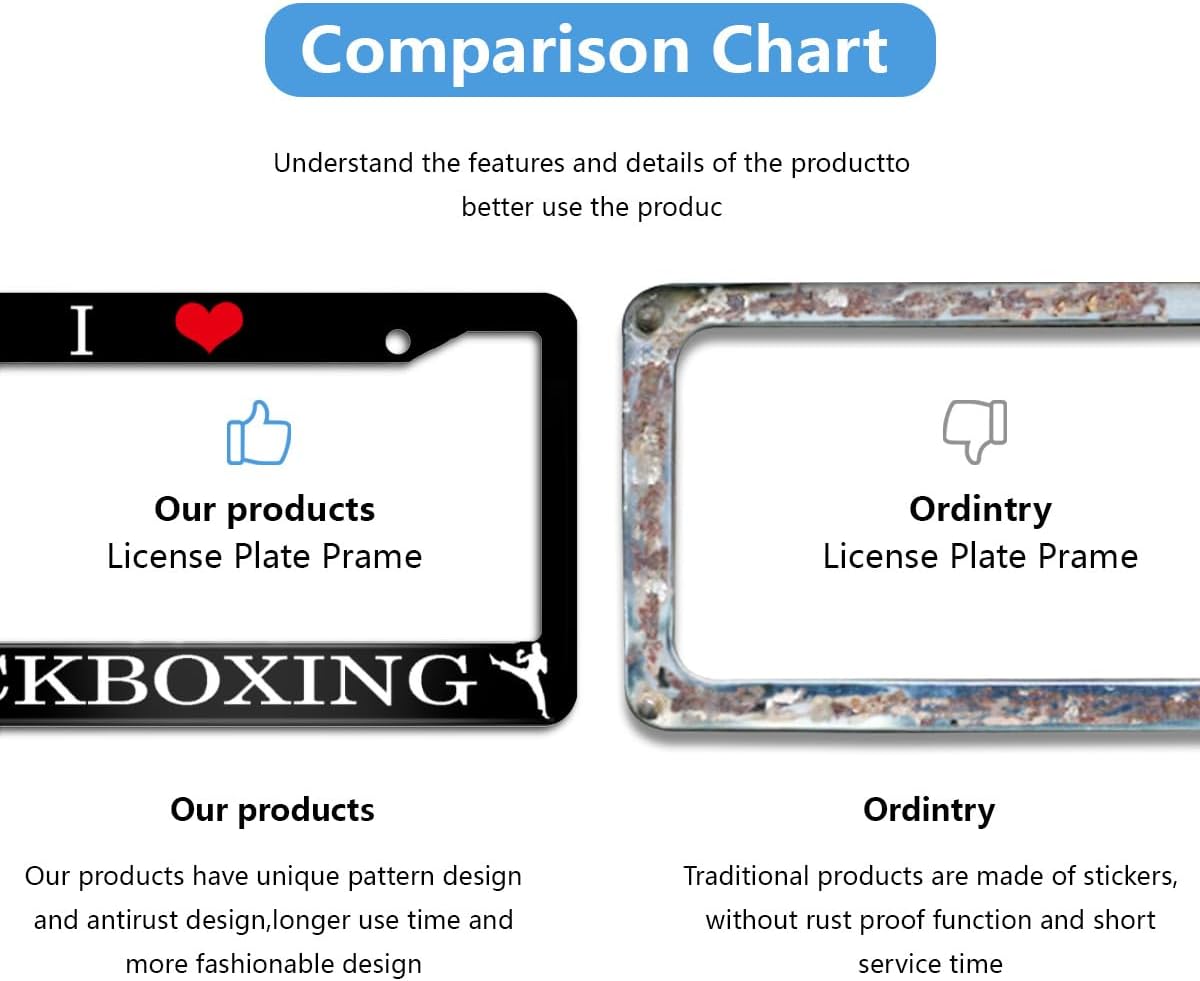 I Love Kickboxing Frame Car Plate, Stainless Steel Car License Plate Cover Car Accessories with Screw Caps 12"x6"