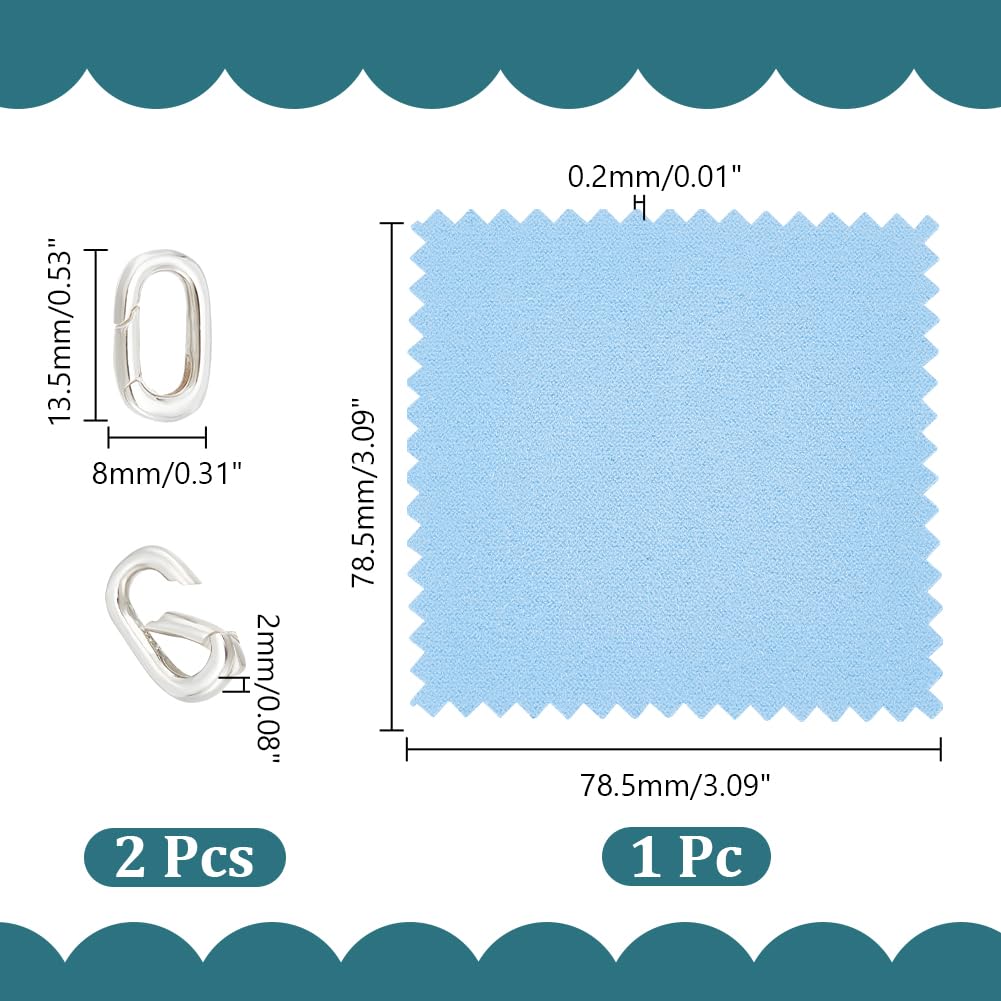 UNICRAFTALE 2Pcs 925 Sterling Silver Plated Spring Gate Rings Oval Spring Clasp Metal Keychain Carabiner Lock Clasps Connectors 13.5mm Necklace Enhancer Shortener Clasp with Clean Cloth - Image 3