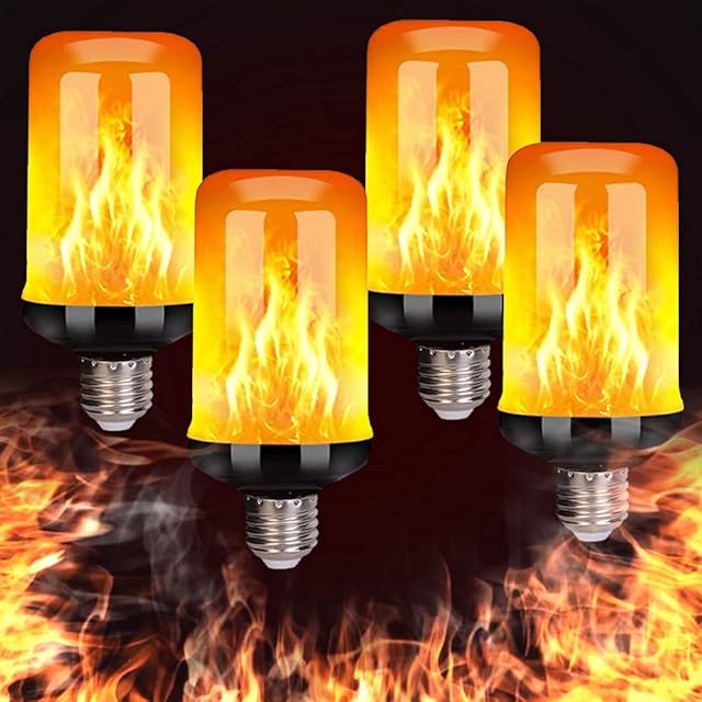 Flame Effect Light Bulb, E27 5W 4 Glitter Emulation Modes, LED Outdoor Light Christmas Lighting for Flickering Light for Home Garden Bar Party Wedding Restaurant Valentine's Day Decoration (4 Pieces)