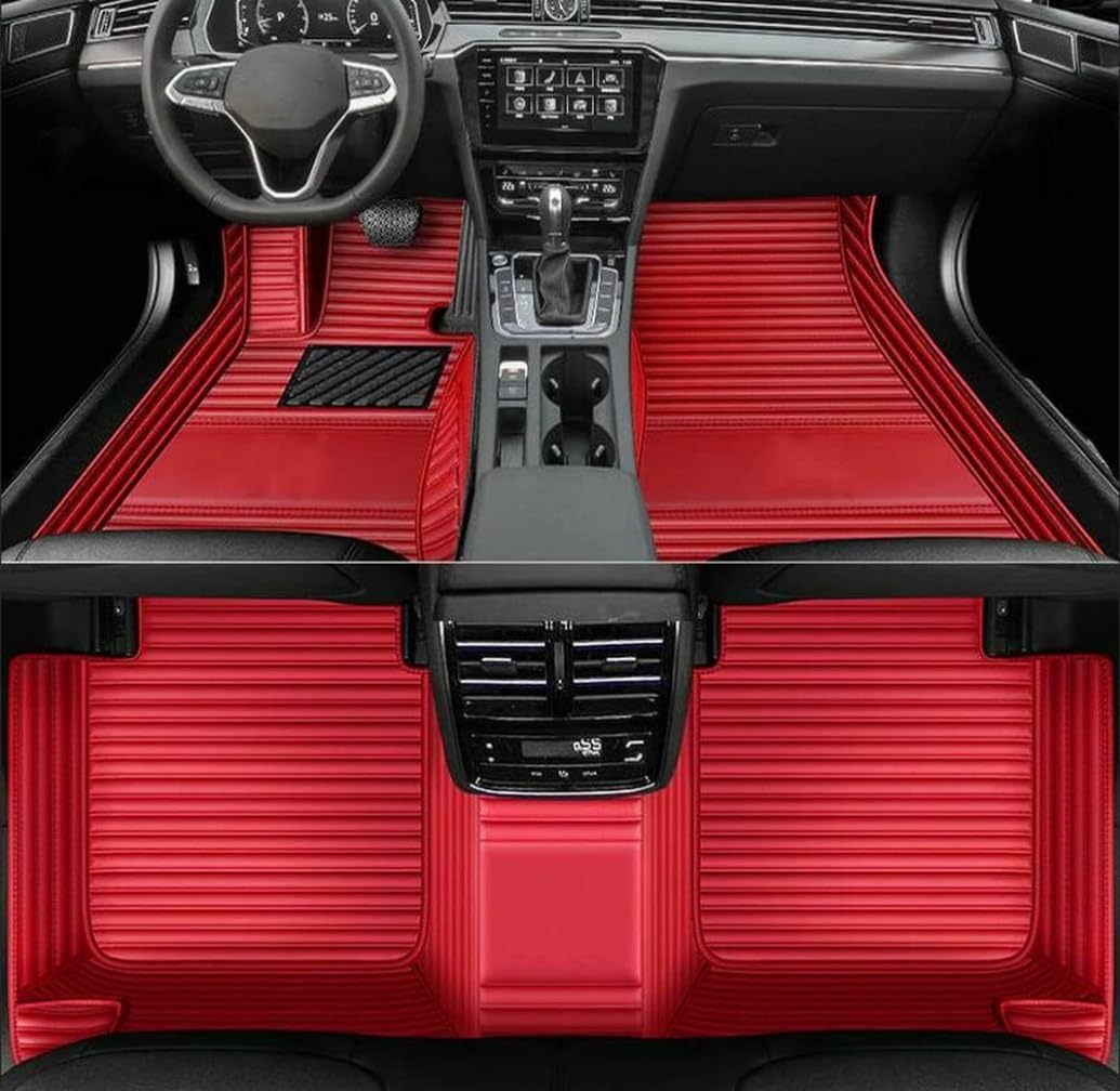 Custom Personalized Floor Mats for Cars，Luxury Full Coverage All Weather Car Floor Mats，Anti-Slip Leather Car Mat Set ，Custom Floor Mats for 99% of Cars, Trucks & SUVs (Streak Pure red)