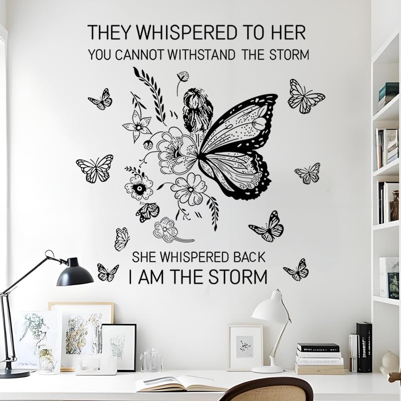 OUFEI Wall Decals Peel and Stick Black Butterfly Letters Stickers for Baby Kids Nursery Girls Bedroom Living Room Decoration — image 1