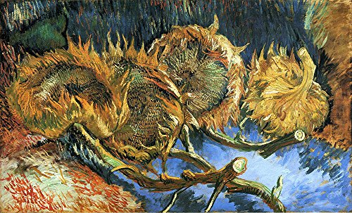 Still Life with Four Sunflowers de Van Gogh, affiche grand format encadrée en bois brun mat