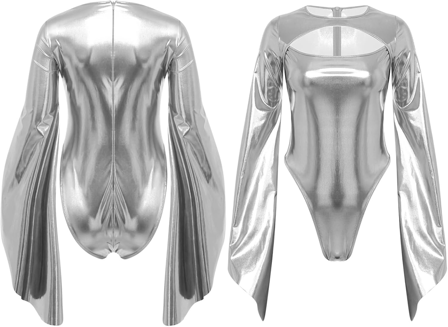 Jelory Women's Metallic Long-sleeved Bodysuit Leotard Jumpsuit Disco Costume Dance Bodysuit