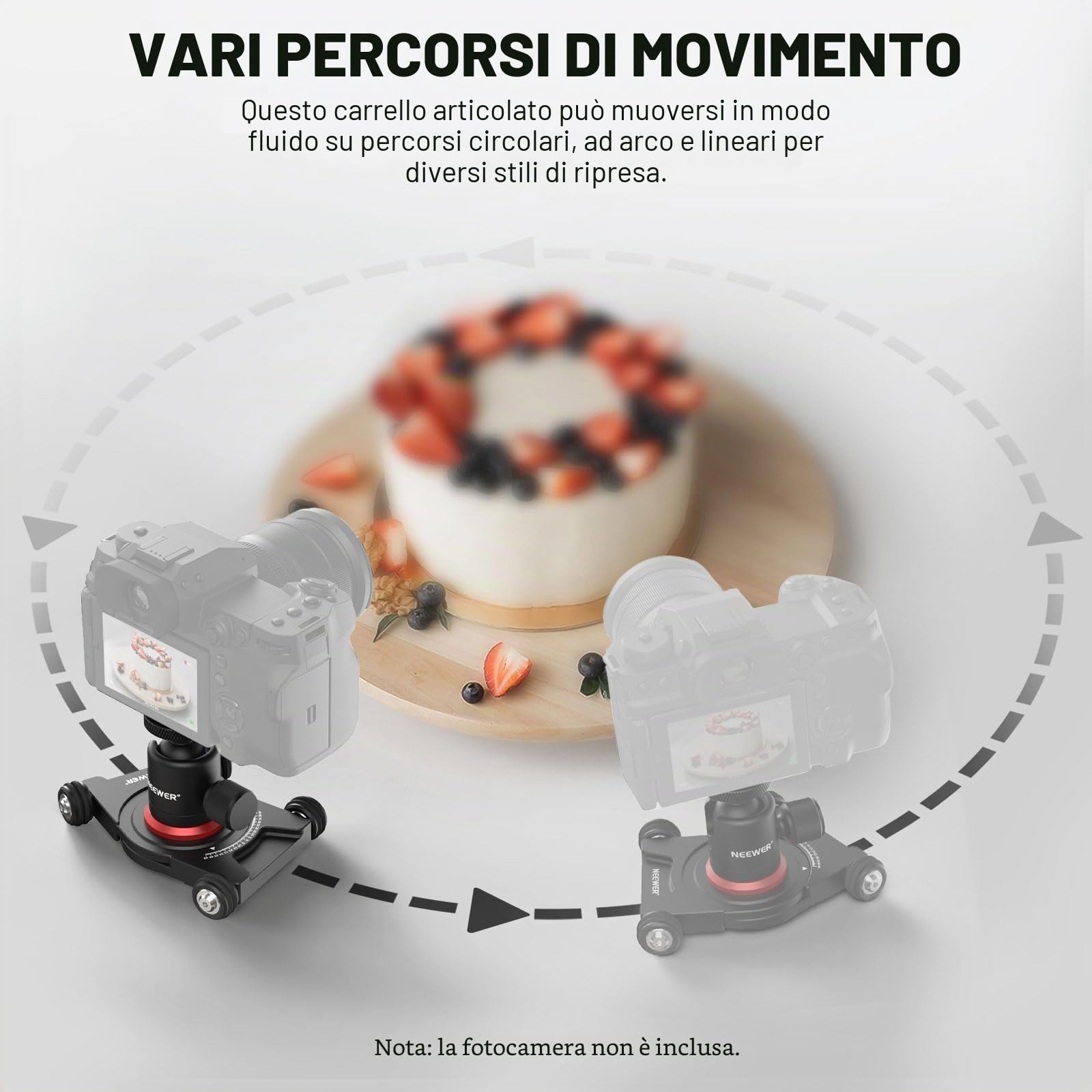 NEEWER Fotocamera Slider Dolly con testa a sfera e morsetto telefonico, 4 ruote tavolo Dolly con panoramica a 360°, compatibile con fotocamera mirrorless mini videocamere GoPro iPhone e telefoni