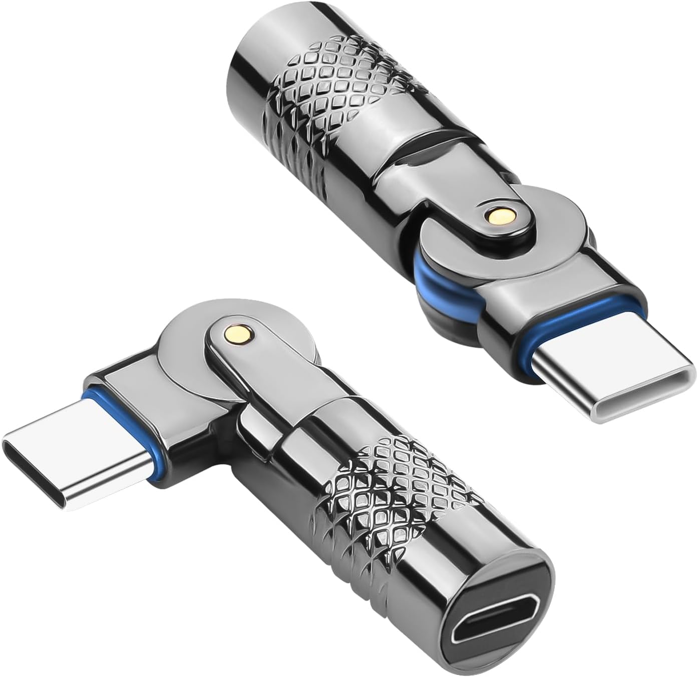 QIANRENON Micro USB to USB C Swivel Adaptor Micro USB Female to Type C Male 180° Rotation Charging Data Connector Rotatable Micro to USB C Extender Plug 5V 3A 480Mpbs Metal Shell LED Light, 2Pcs