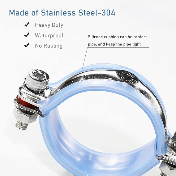 AKIHISA 2 Pcs 304 Stainless Steel Pipe Supports, Wall Mount Ceiling Mount Pipe Hanger, Pipe Holder for OD Pipe 70-76MM Adjustable Height Range 50-100mm