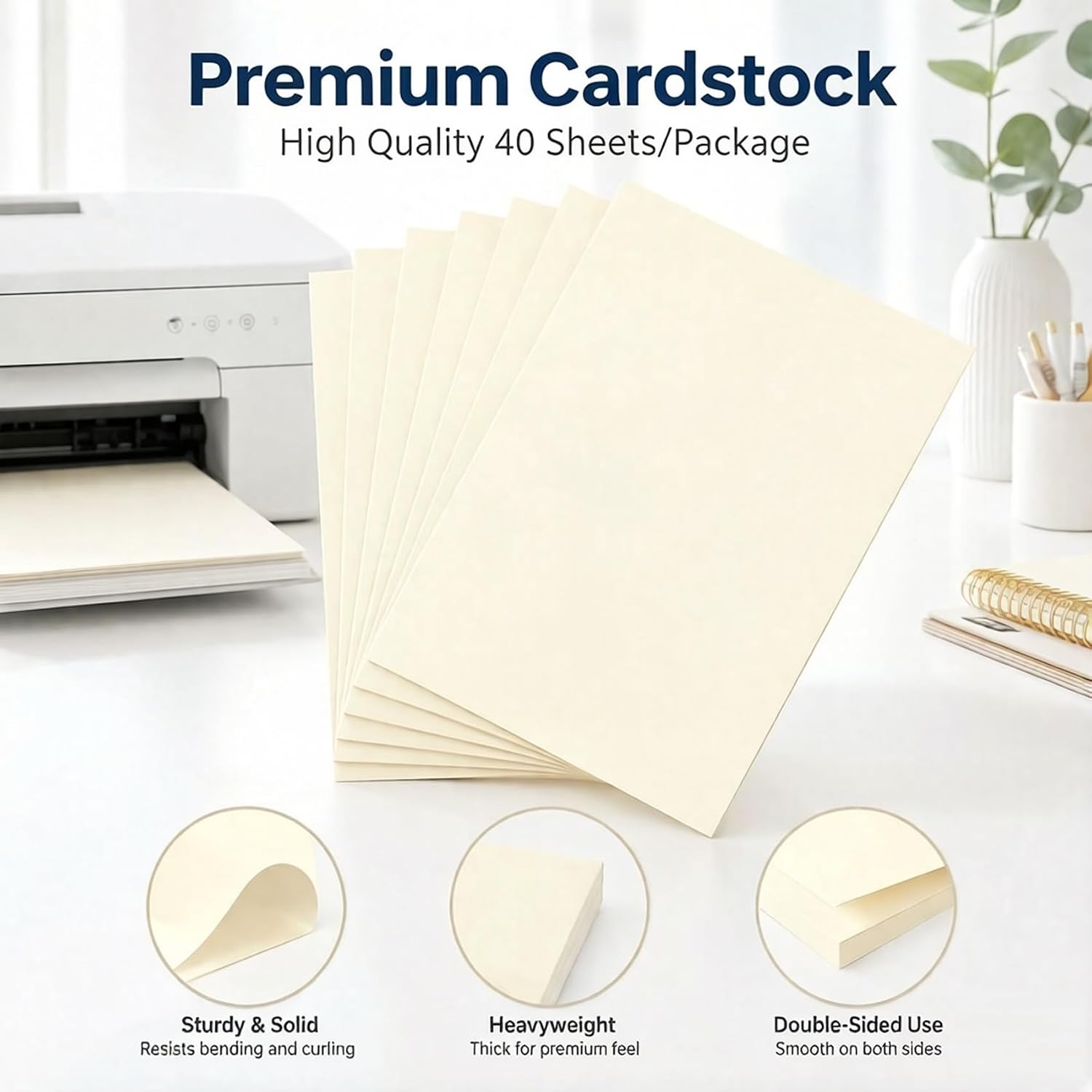 40 Sheets Cream Cardstock Paper 8.5 x 11 Off White Card Stock 75lb Heavyweight Ivory Scrapbook Paper for Certificates, Invitations, Greeting Cards, Crafts, Graduations