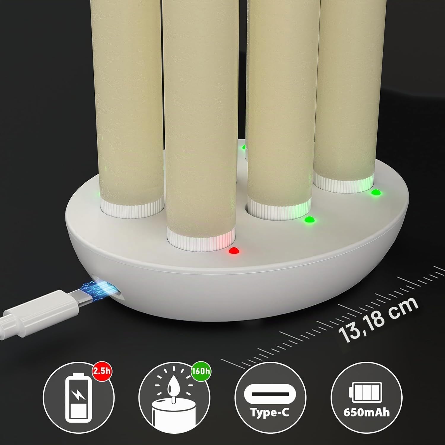 Eldnacele Bougies LED rechargeables avec télécommande, bougies à LED sans flamme à effet flamme vacillante fonctionnant à piles, bougies de dîner en cire véritable pour décorations de Noël