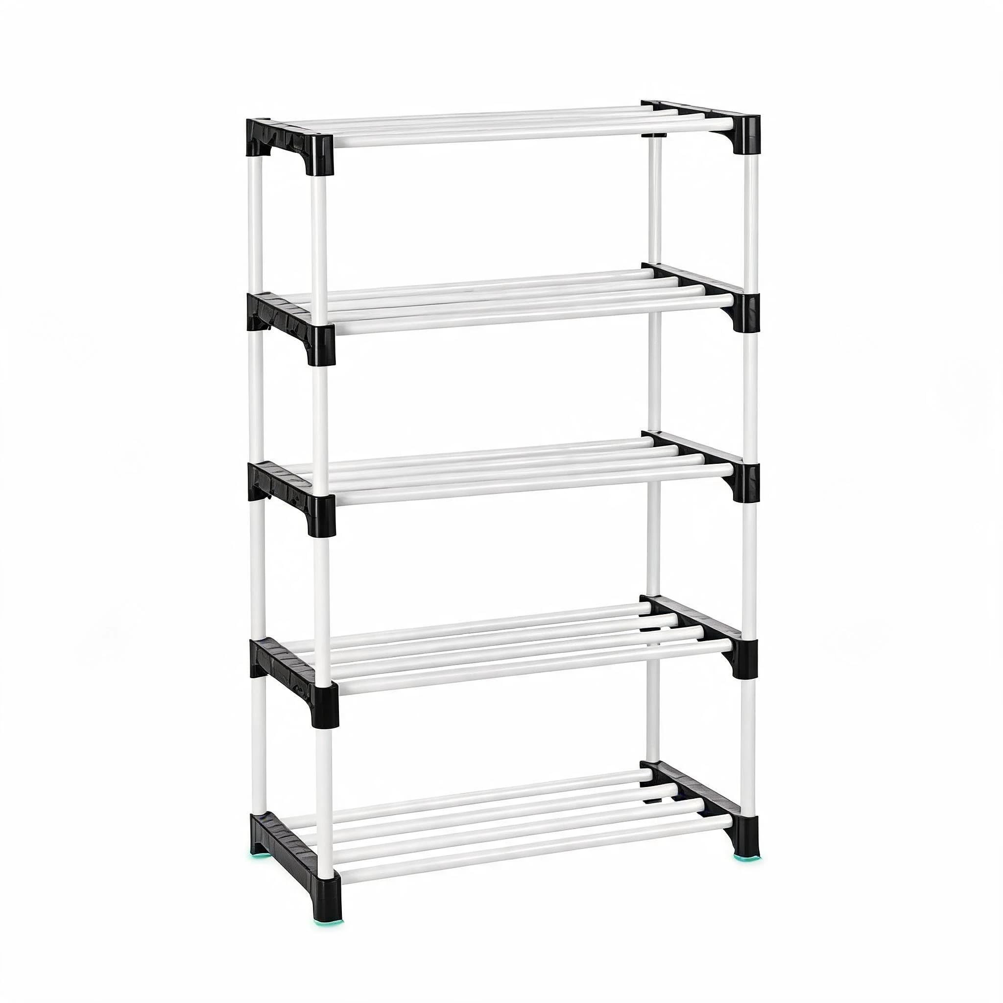 NILUX Space-Saving Adjustable Storage Rack for Home and Office Use with Strong Plastic Shelves for Books and Accessories (White, Medium, 5)-image-42