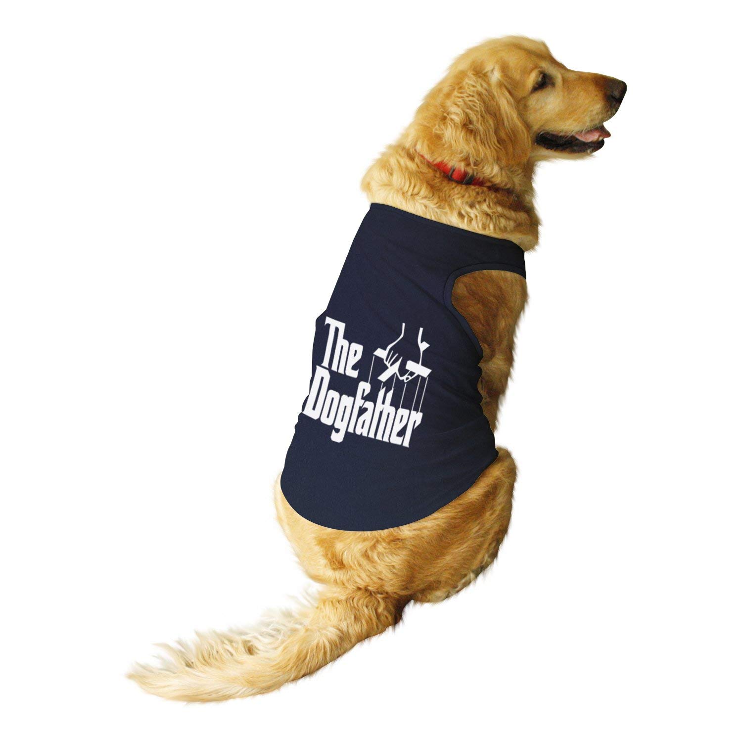 The Dogfather Printed Round Neck Sleeveless Vest Tank for Dogs (Navy, /Large (Full Grown Desi/Stray, Doberman etc.)