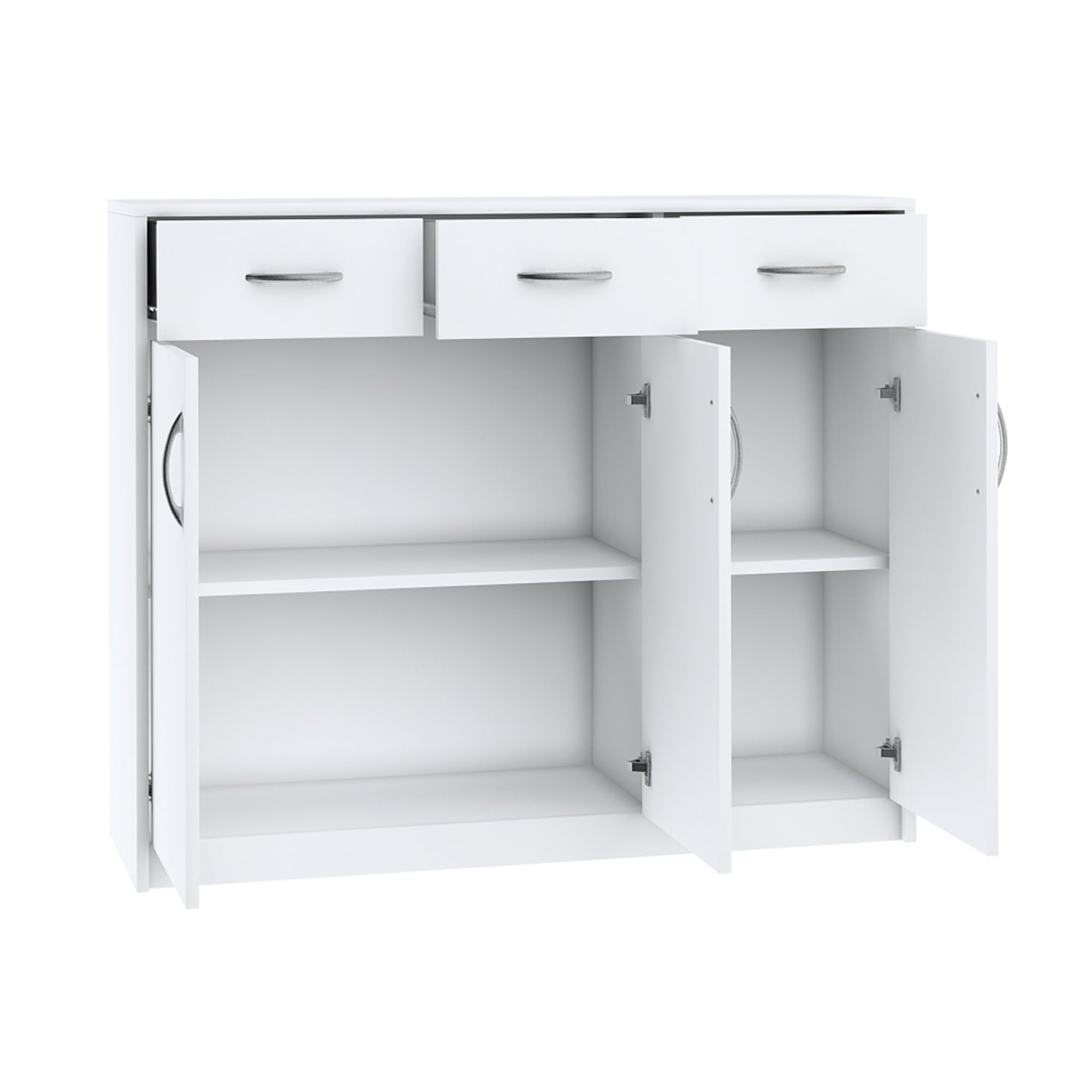 Een Chinese commode met 2 deuren, 3 laden en 2 bijhorende armstoelen