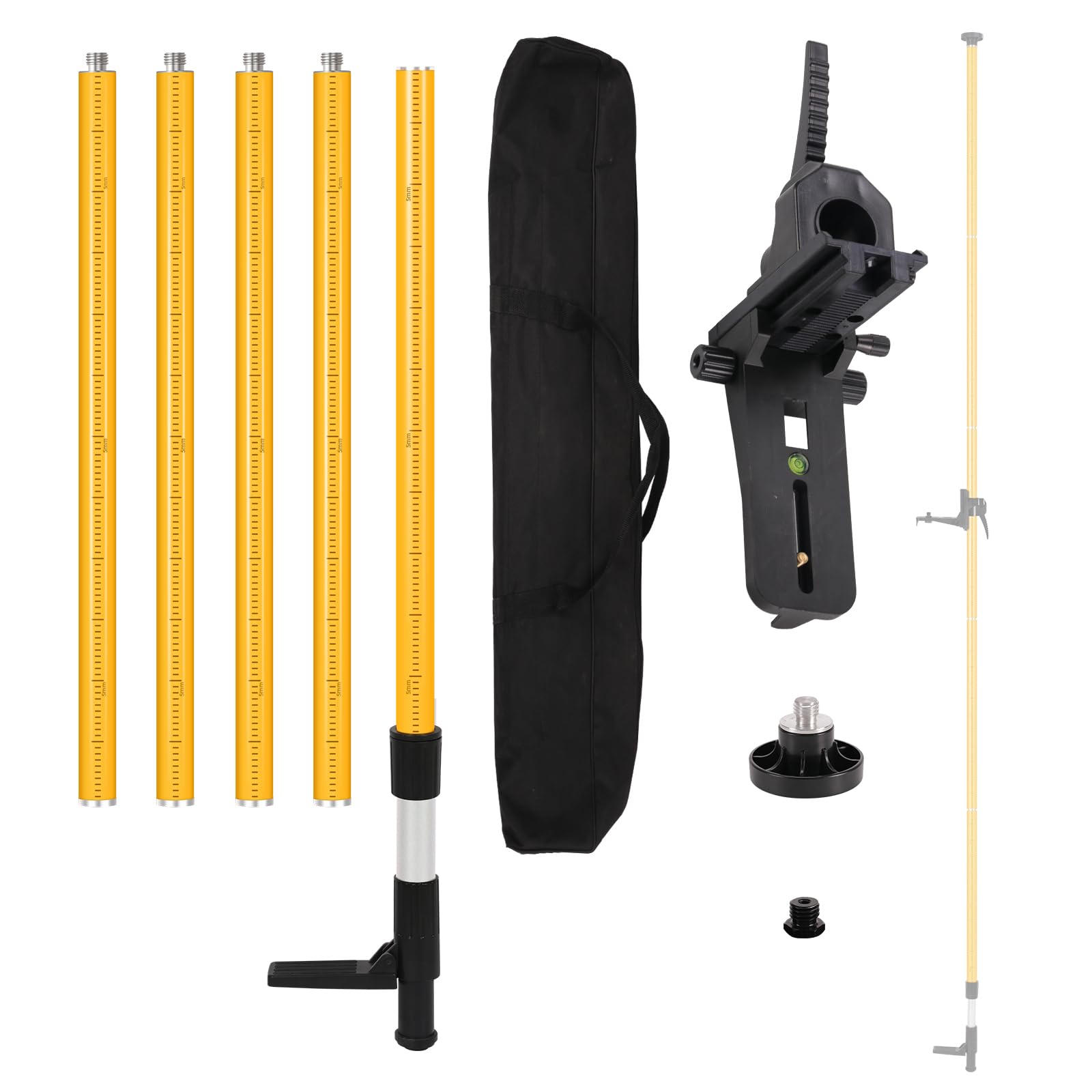 Poste de nivel láser con montaje ajustable de rosca de 5/8 y 1/4 pulgadas, poste telescópico para trípode de 3,7 m con trípode y para láseres rotativos y de línea (poste MET-SP5 sin trípode)