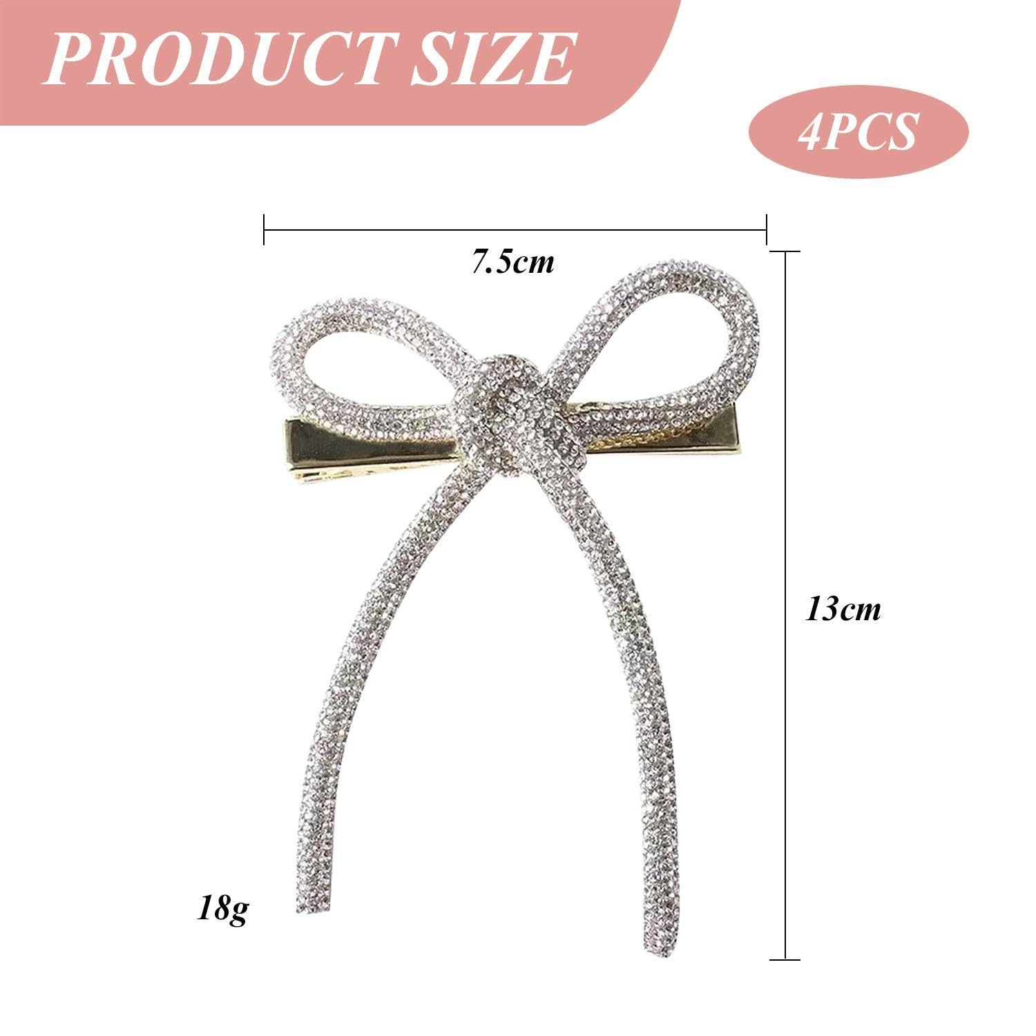 4 Pieces Bow Hair Clips, Rhinestone Hair Clips, Ele Hair Clips, Shiny Hair Accessories, Hair Accessories, Silver - Image 2