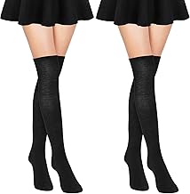 WLLHYF 2 Pairs Thigh High Socks for Womens Girls, Cotton Over The Knee Socks Extra Long Socks for Women Thigh High Leg Warmer Stockings Boot Socks for Women Girls
