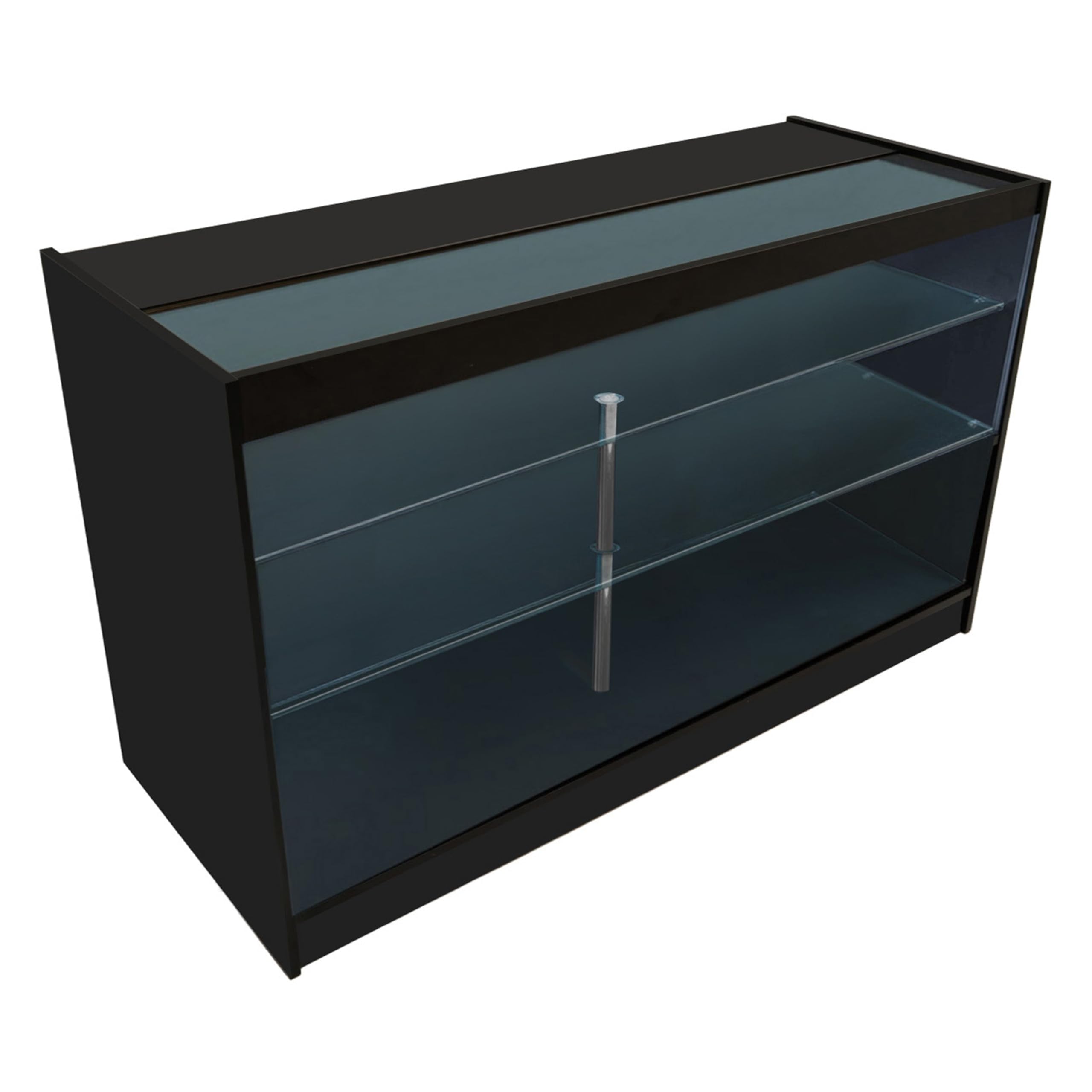 Black Shop Counter LED Light K 1500mm Lockable Sliding Doors 2 Keys Retail Storage Unit Glass Display Showcase Cabinet Reception Desk Clothing Jewellery Store 3 Shelves Cool White Lighting