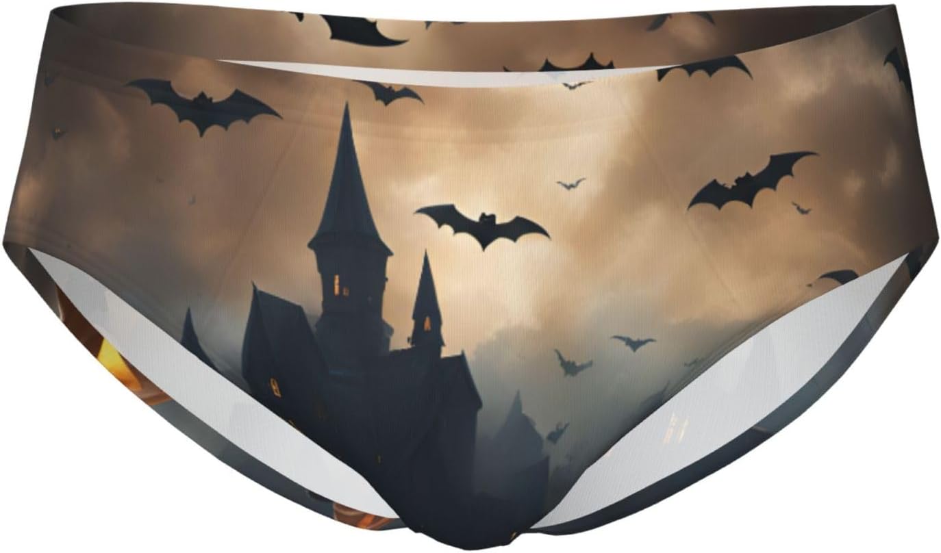 Halloween Flying Bats 3 Print Men'S Stretchy Briefs, Breathable Underwear Pouch Triangle Panties Soft Underpant