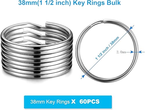 Miniatura 10 de YHYZ Llaveros de 1.5 pulgadas (redondos) a granel (30 unidades), juego de llaveros de metal plateado de 1.496 in, para cadena Kechain, collar de