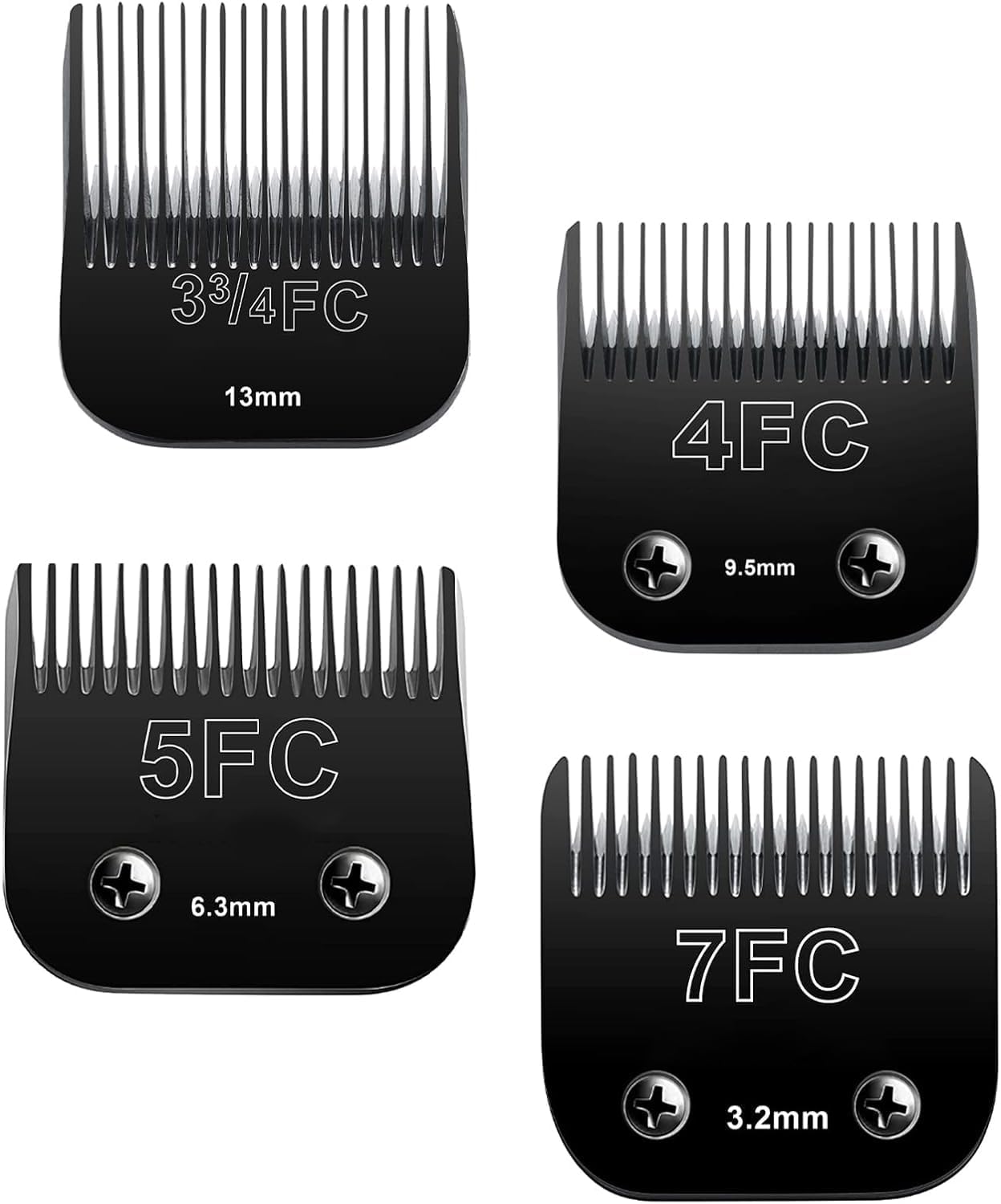 Detachable Pet Dog Clipper Blades,Compatible with Andis, Oster A5, Wahl KM Series Clippers,Made of Ceramic,Black，4PACK (3FC 4FC 5FC 7FC)