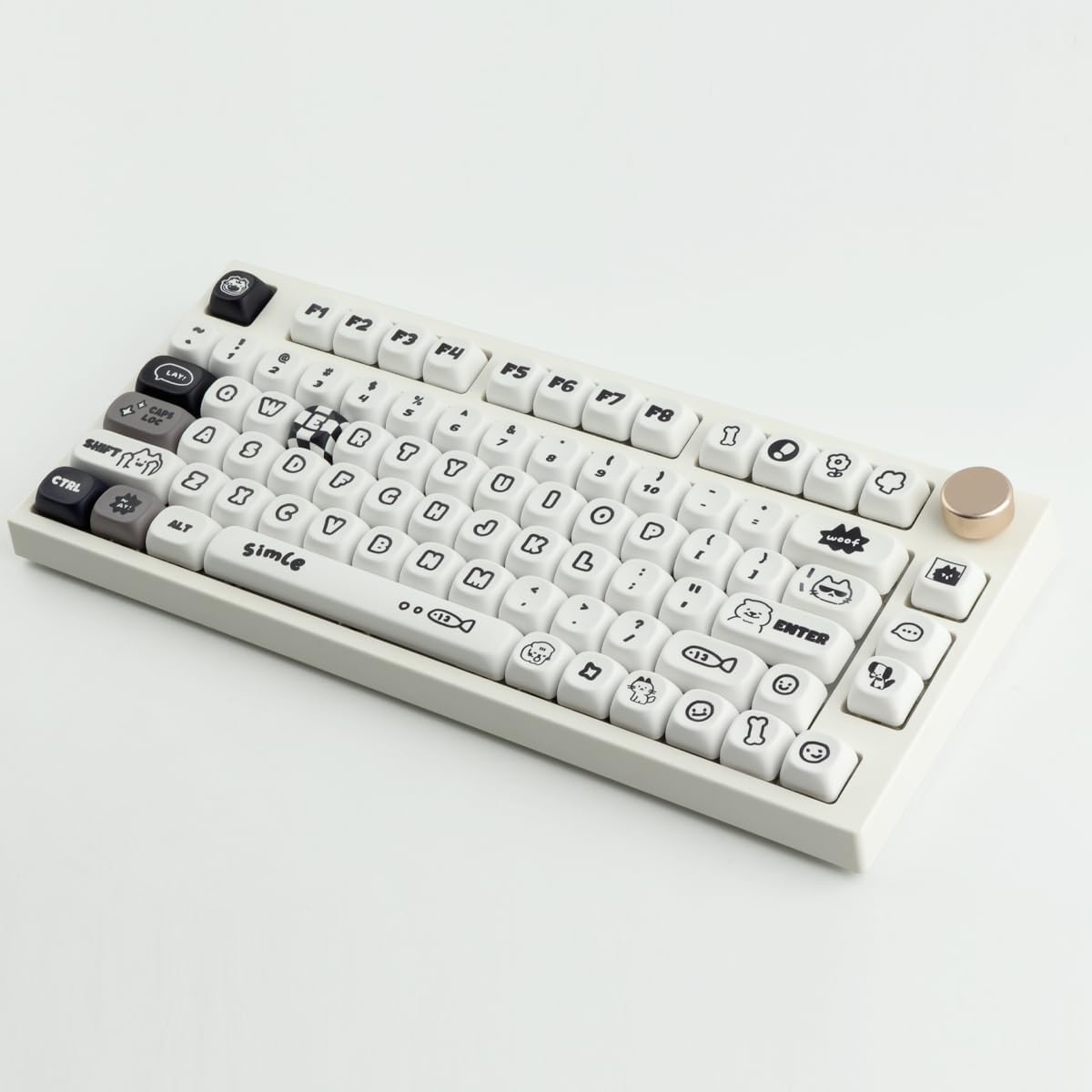 Sunzit PBT MOA Keycaps, Cute White Keycaps, 131 Keys, Dye-Sublimation Custom Keyboard Keycap Set for 61/64/68/84/87/100/104/108 Cherry MX Mechanical Keyboard, Cat and Dog