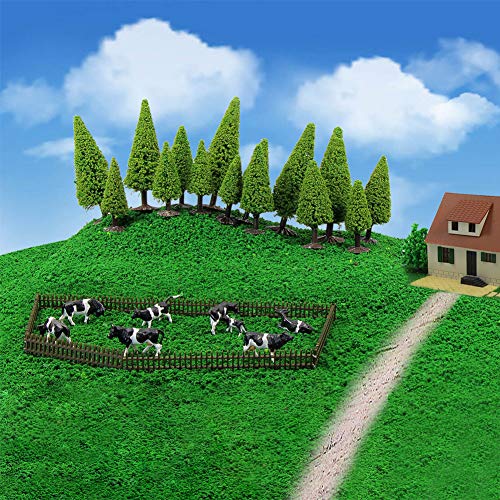 S0701 15Pcs Dark Green Pine Model Cedar Trees And 8Pcs Model Cows For Model Railroad Scenery Landscape Layout Ho Oo Scale New #TOP1