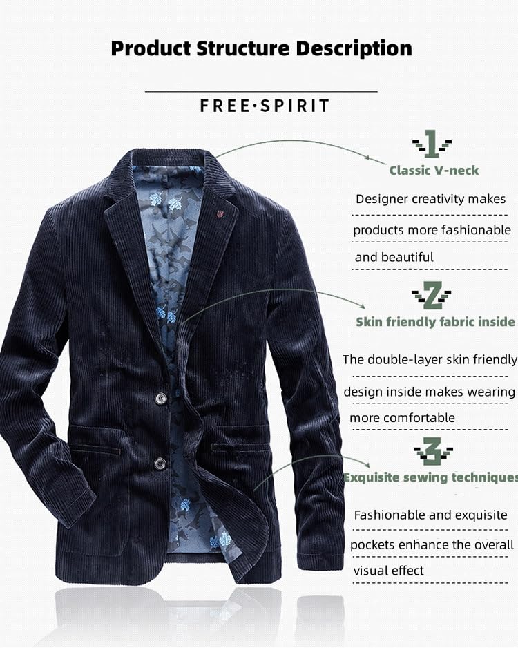 Men's Vintage Casual Work Wear Corduroy Suit Blazer Jacket Sport Coat with Elbow Patch Slim Fit2