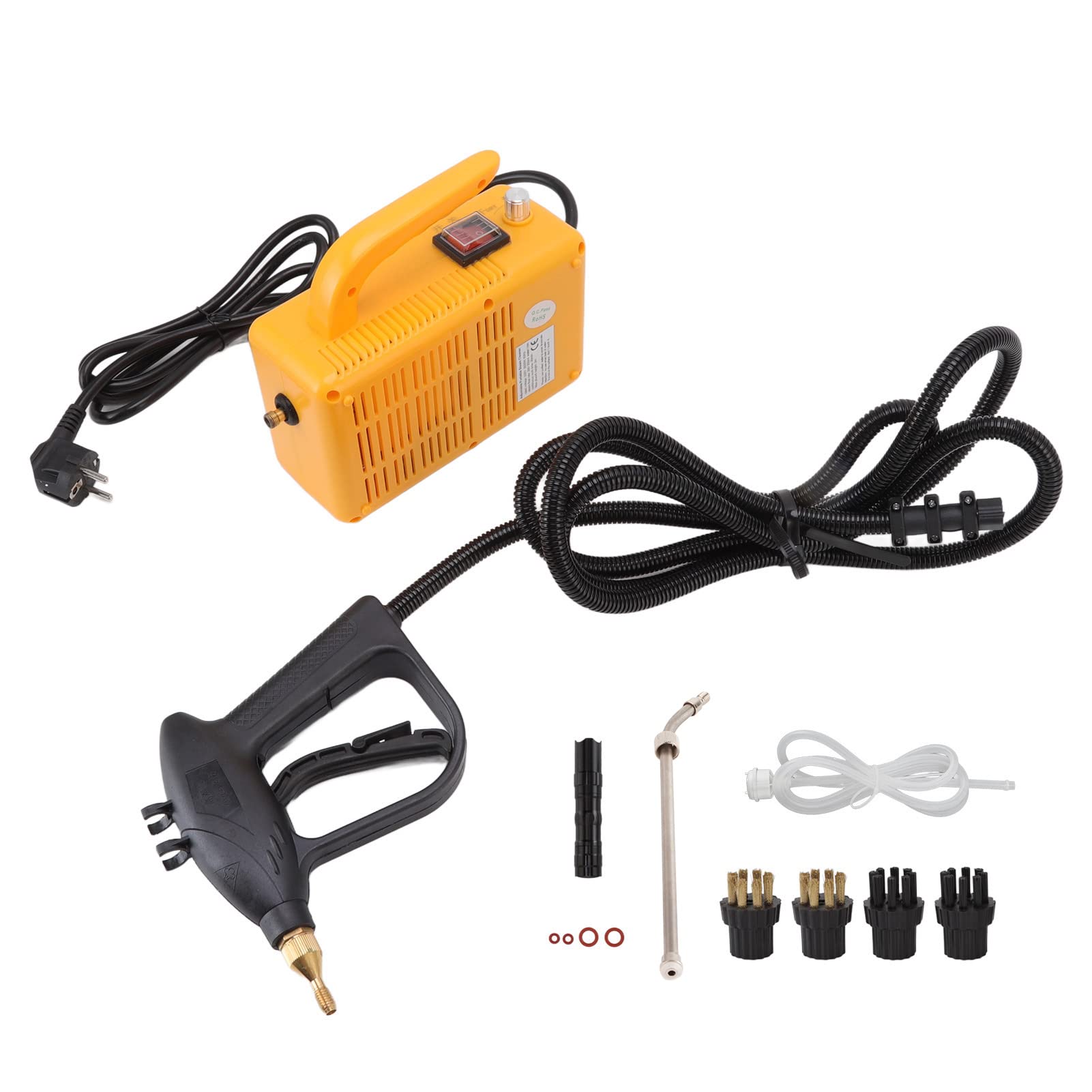 Zerodis Dampfreiniger Handgerät, Power Steamer mit 1700 W, 3 Bürstenköpfen, Abnehmbarer Taschenlampe und Langem Schlauch for Zuhause Küche Autopflege, Chemiefrei (EU-Stecker 220 V)