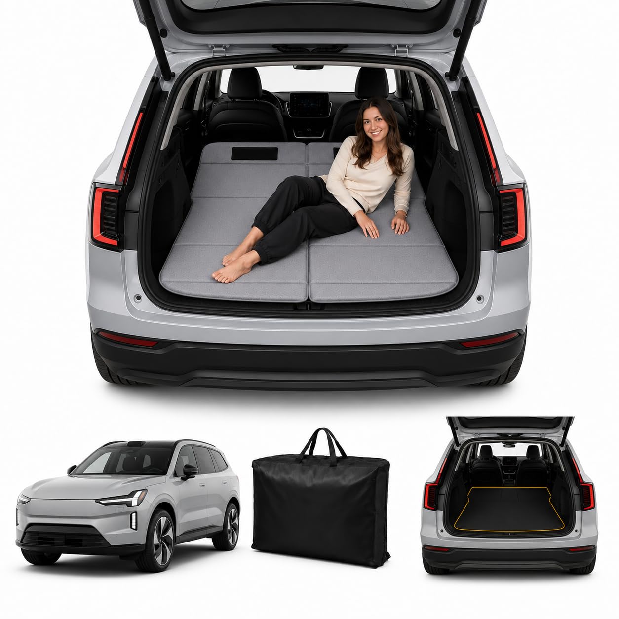 Car Mattress for 2025–2026 Volvo EX30, Upgraded Non-Inflatable Thickened Foam SUV Car Camping Mattress, Foldable Trunk Sleeping Pad Car Bed Mattress for Road Trips Camping Travel