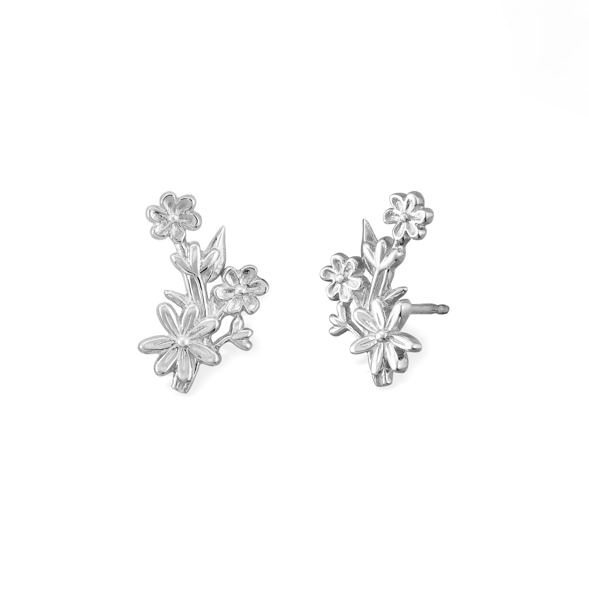 Jewelry Sterling Silver Flower Bouquet Crawler Stud Earrings