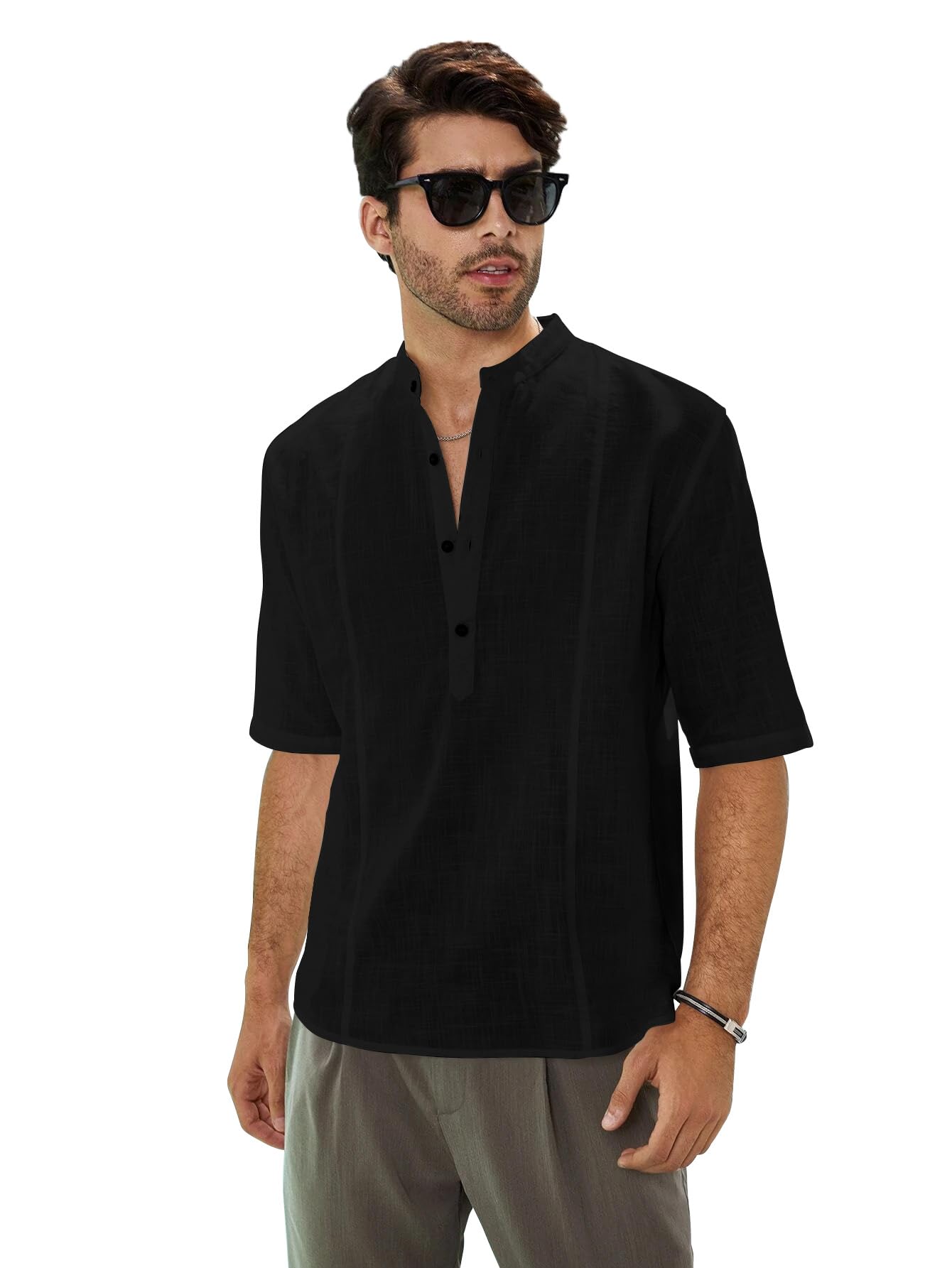 Be Active Men's Linen Blend Solid Regular Shirt (Cpl0149_Black