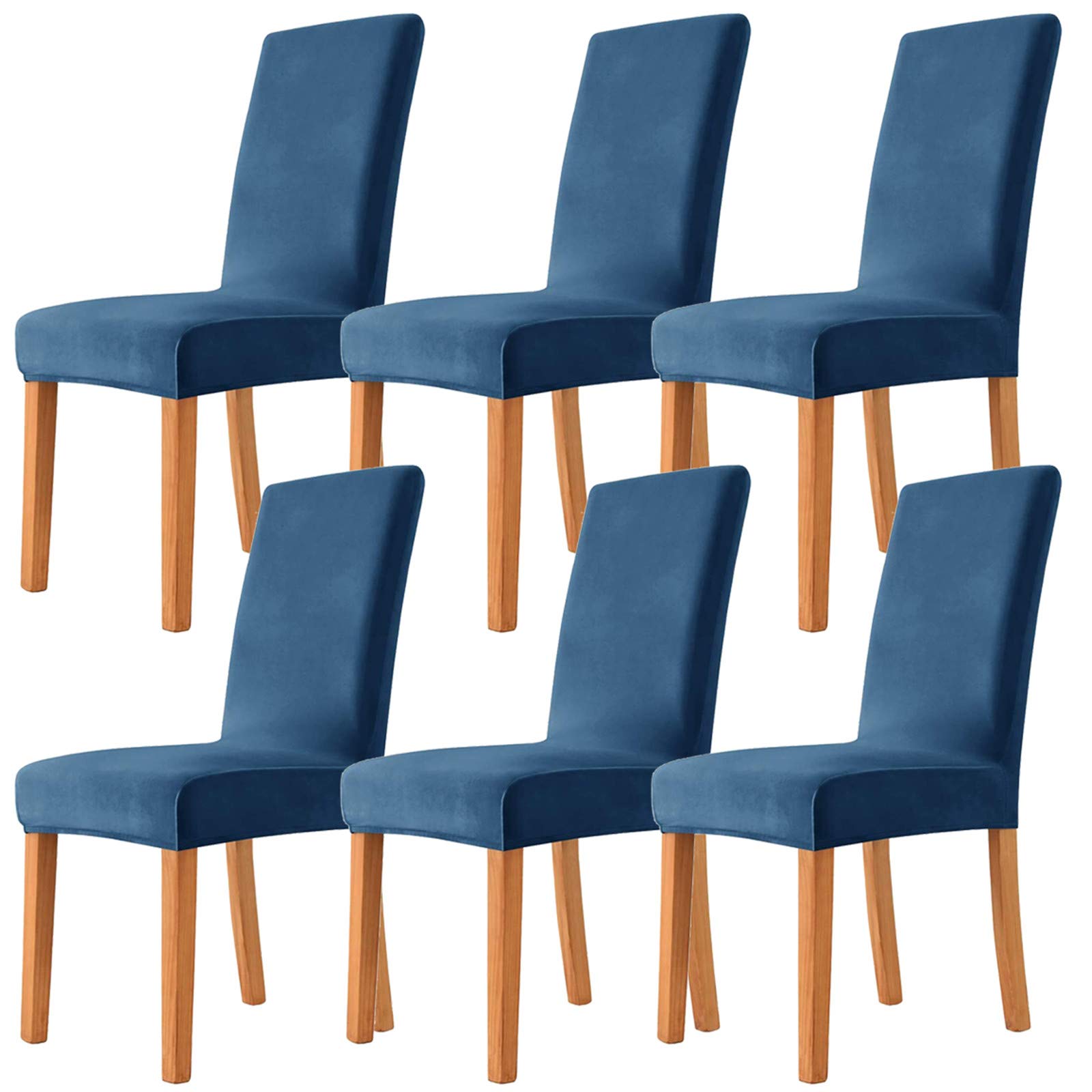 Housse de chaise salle à manger velours extensible bleu saphir 6