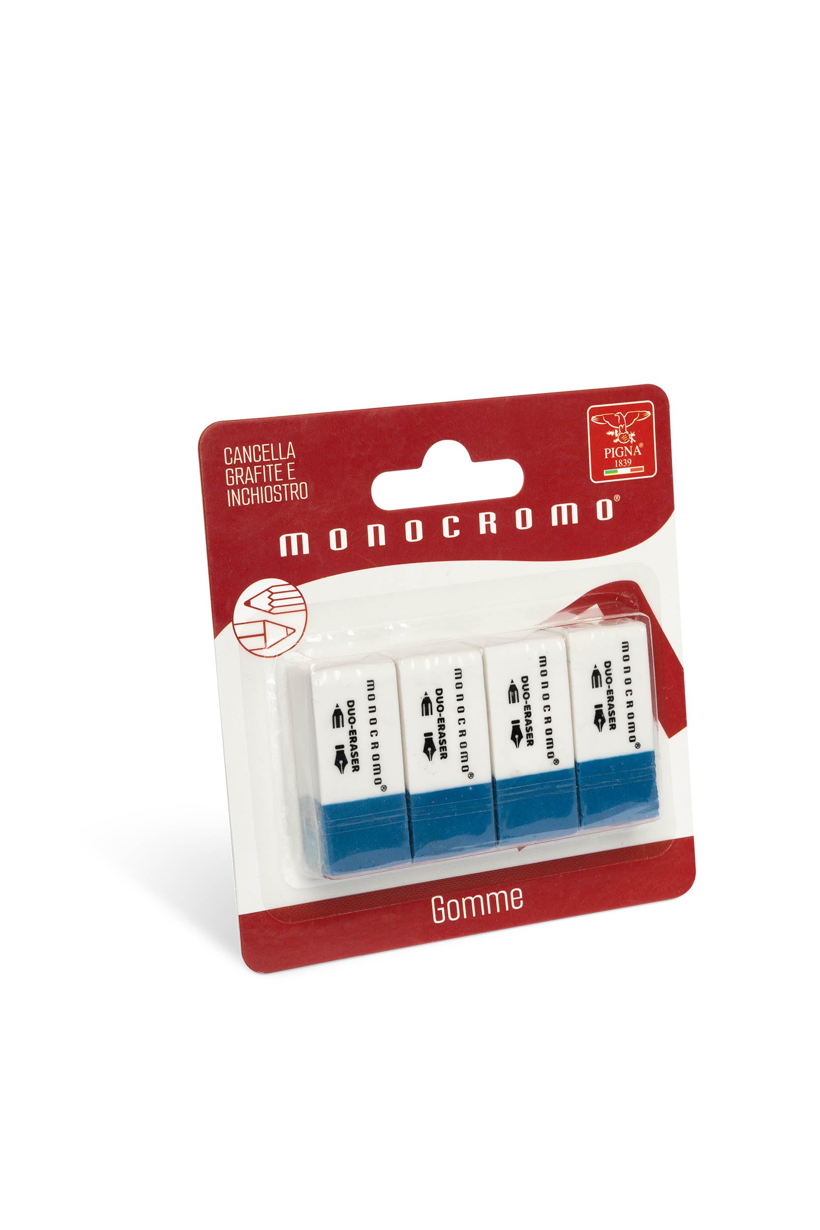 Pigna Gomme per Cancellare Monocromo Blister 4 Pezzi TPR Cancellatura Precisa Scuola Ufficio