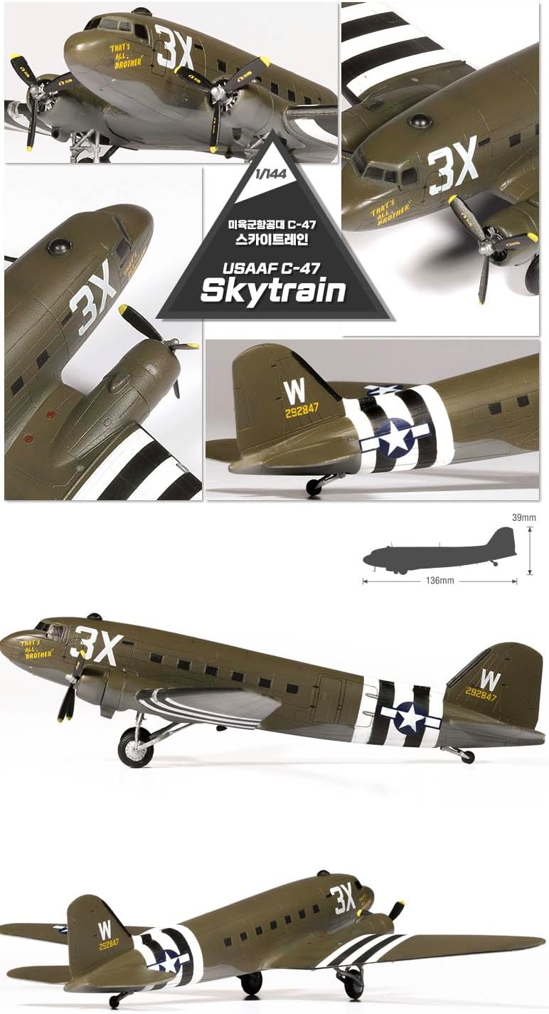 Academy Hobby 1/144 USAAF C-47 Skytrain Scale Model Kit #12633