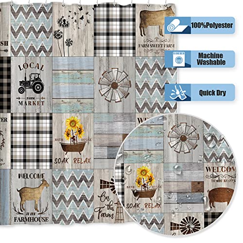 Onecmore Patchwork Farmhouse Shower Curtain Vintage Country Rustic Western Animal Wooden Plank Wood Decor For Home Bathroom Bathtubs Sets Decoration Washable Durable Polyester Fabric 72"X72" #TOP3