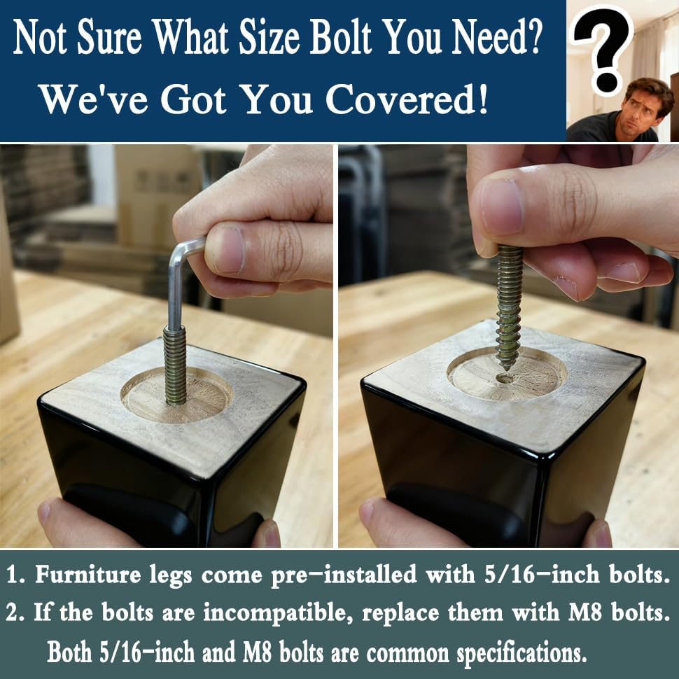 Miniatura 3 de Paquete de 4 patas de madera para muebles de 5 pulgadas, patas de sofá cuadradas negras, patas de silla de mediados de siglo, piezas de repuesto