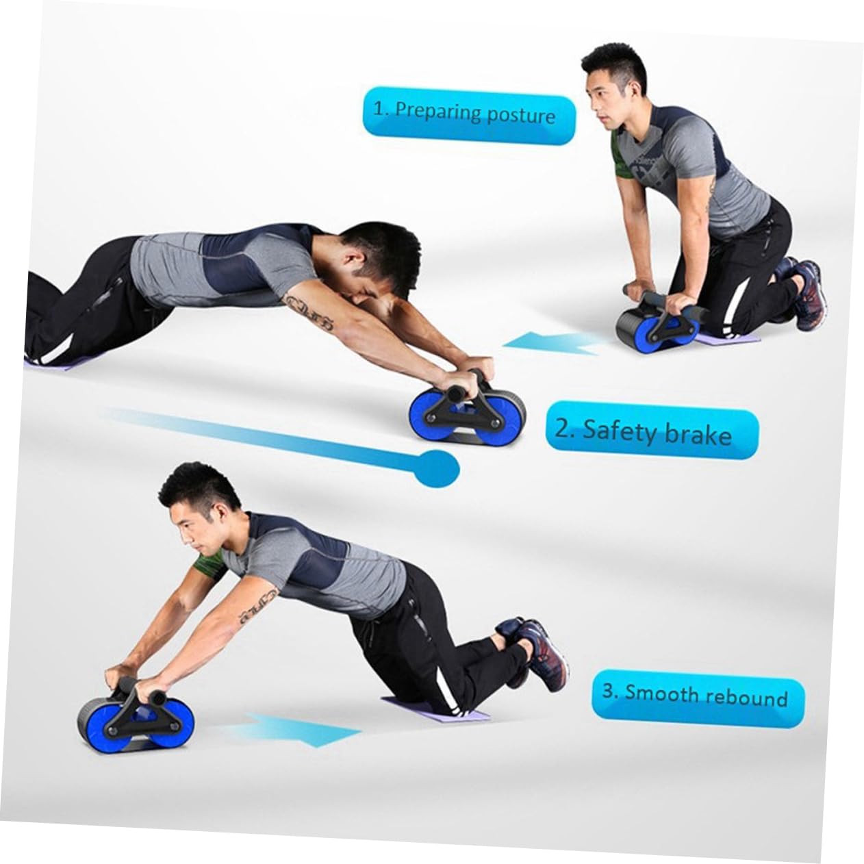 Hemobllo Ruota Addominali Fitness Automatica con Rimbalzo Roller per Allenamento Addominale Stabile per e Dispositivo per Esercizi Core e Perdita Attrezzo Palestra Blu