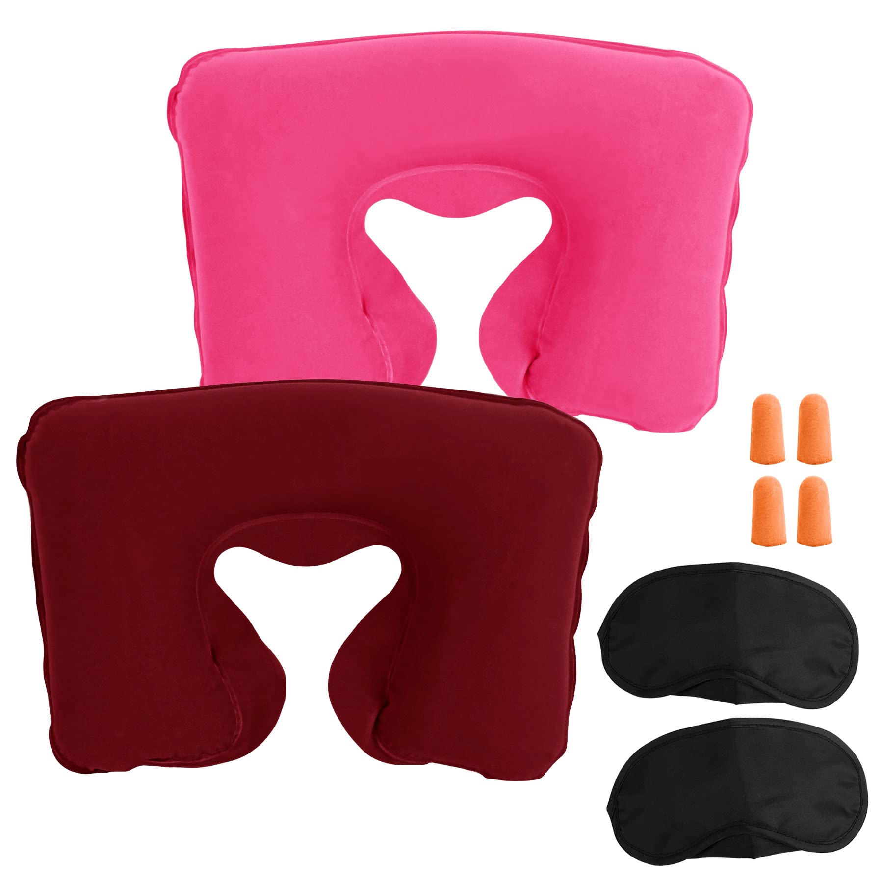 Lillyvale Red + Hot Pink Inflatable Travel Neck Pillow - Soft Flight Rest/Support Cushion Head & Neck (Red + Hot Pink)