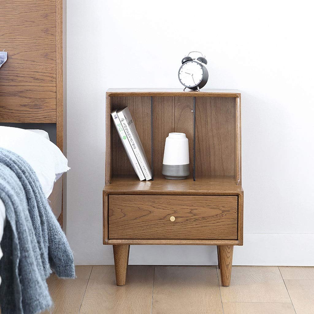 MQQBedside Chest All Environmentally Friendly Bedside Table Nordic Simple Oak Solid Wood 420x360x580mm Walnut Color Frame Structure Storage Cabinet